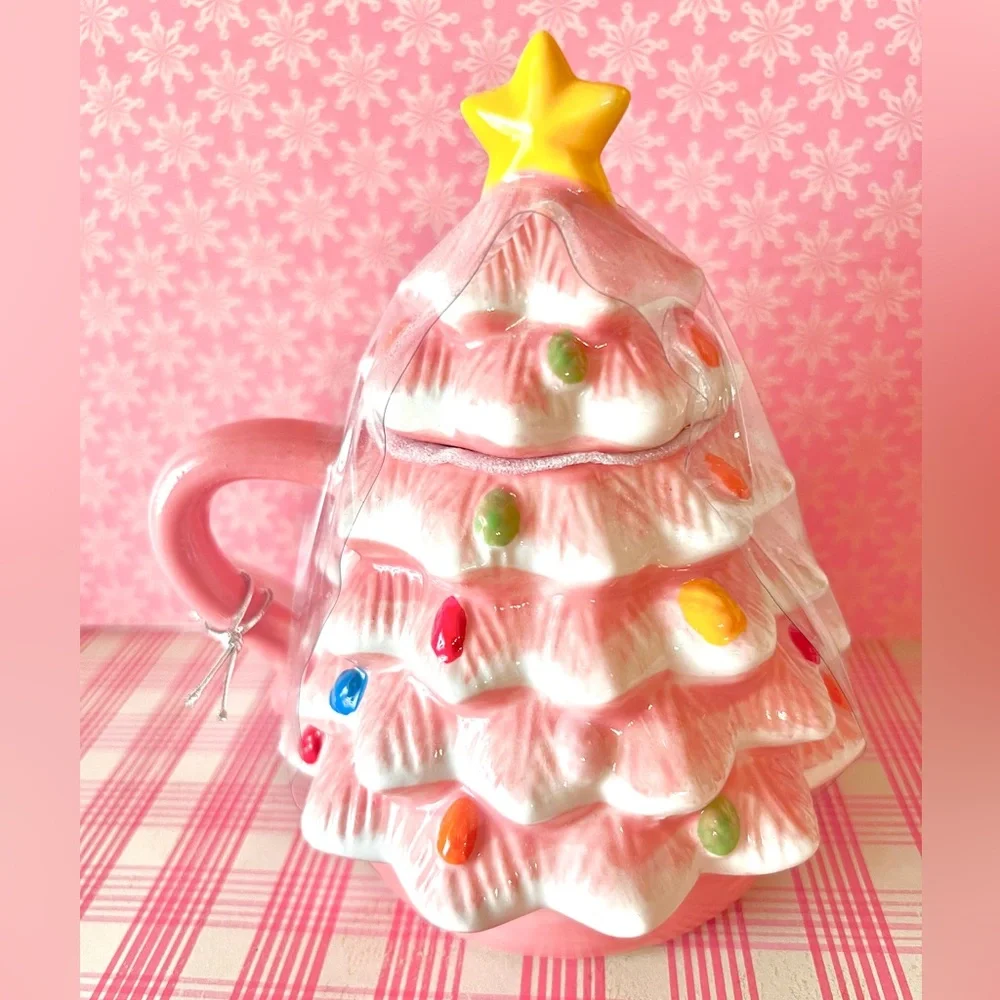 Mr. Christmas Pink Nostalgic Tree Mug with Topper Ornaments Star Coffee